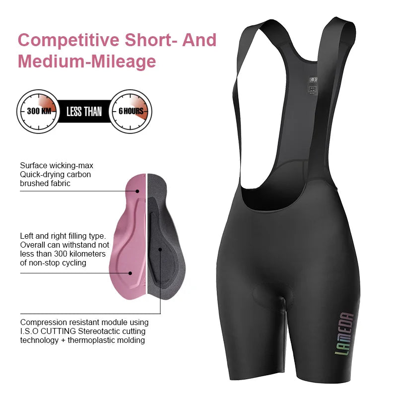 Original LAMEDA Summer Women Professional Cycling Bib Shorts 3D Padded MTB Bicycle Shorts with Shoulder Straps Bike Biking Bib Shorts Pants Quick-Dry Women Cyclist Clothing Supplies