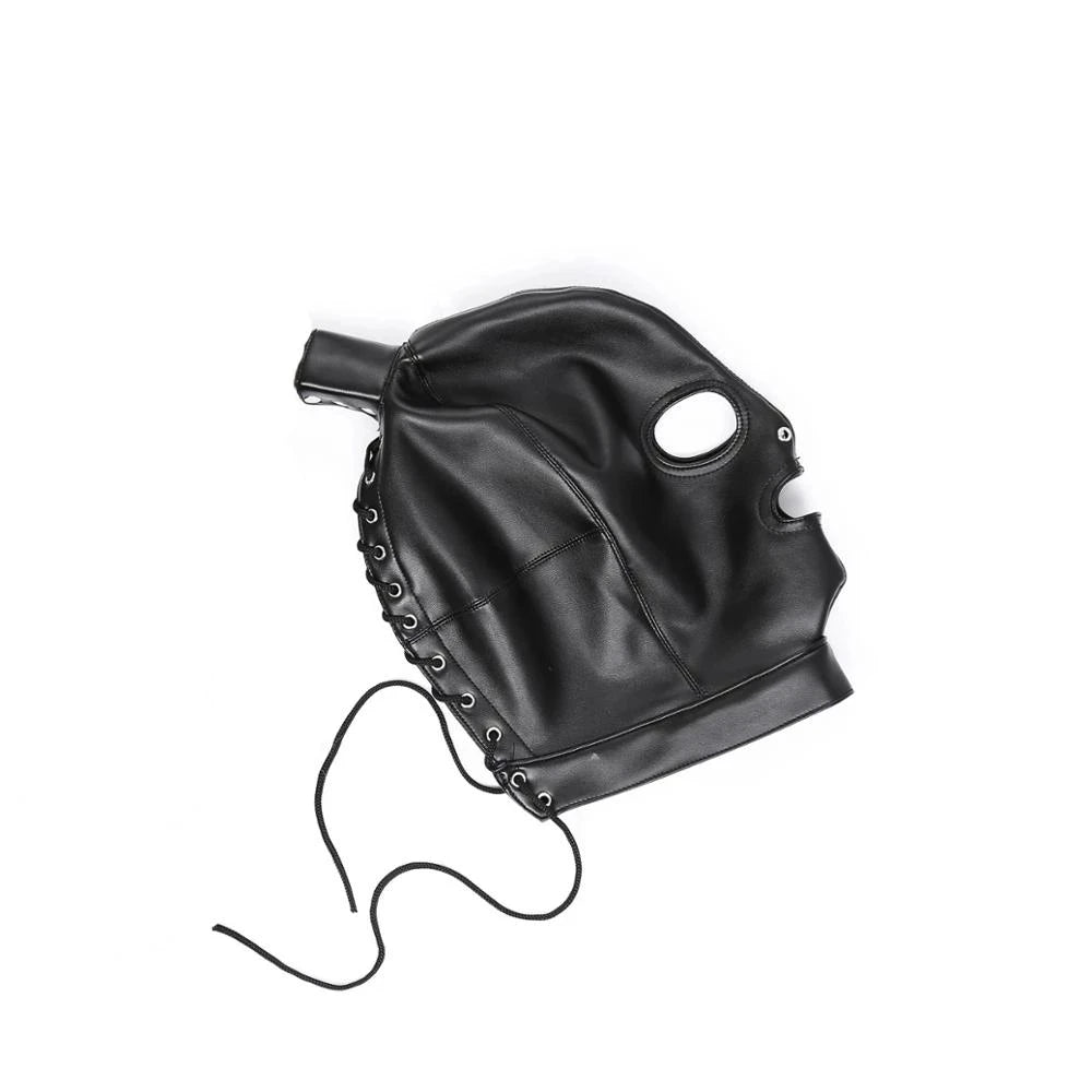 Women Men Black Leather Mask Rubber Hood With Braid Wigs Cosplay Costumes Headgear Club stage Customized Handmade