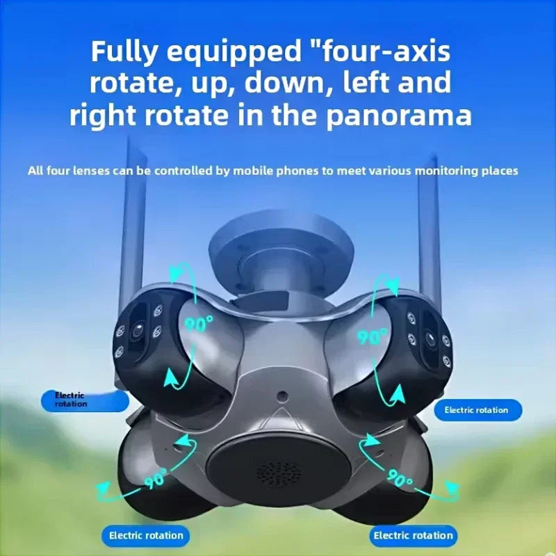 NEW 20MP Surveillance Camera 10K With Four Screens Four Pan Tilt zoom, 360° Panoramic View Home Outdoor Office Factory Wireless Wi-Fi 128GB Network Camera Home Security Supplies