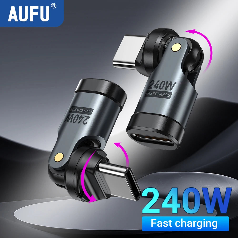 NEW PD240W USB C to Type C OTG Adapter 540 Rotation 5A Fast Charge Cable Converter for iPhone 16 MacBook Samsung Xiaomi Laptops Electronic Supplies