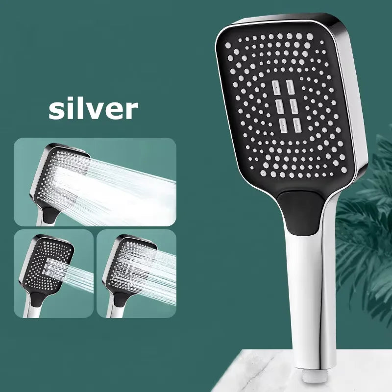 NEW Arrivals Powerful Set Shower Black/Silver Color Head Set with Square Button Adjustable Pressurized Shower Head with Thickened Water Outlet Shower Accessories Bathroom Tools