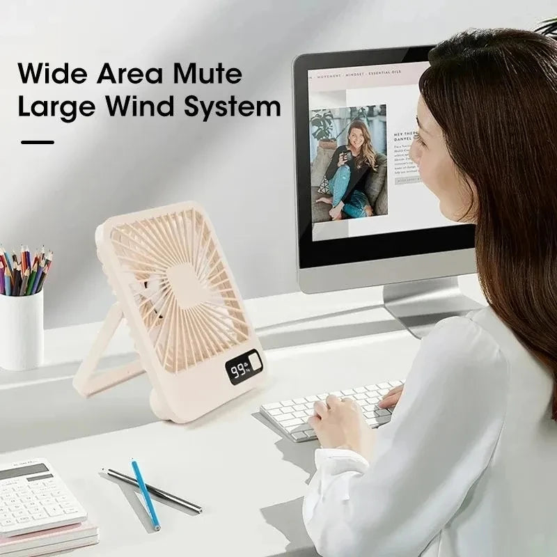 2000mAh Small Desktop Fan Super Silent USB Charging Strong Air Flow Cooling Fan with 5-speed Strong Air Flow Office Fan