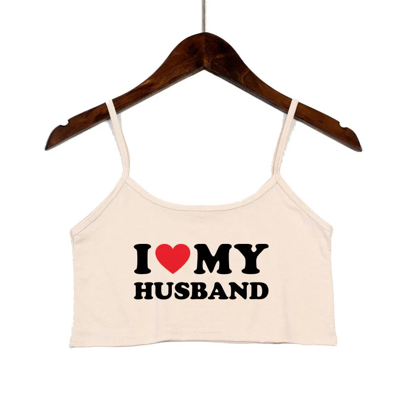 NEW Arrivals 15 Patterns *I LOVE MY HOT HUSBAND* Women Fashion Outdoor Streetwear Tank Top Women Clothing Sexy Tops for Girls Sexy Seamless Sleeveless Backless Camisole Summer Beach Bar Tops