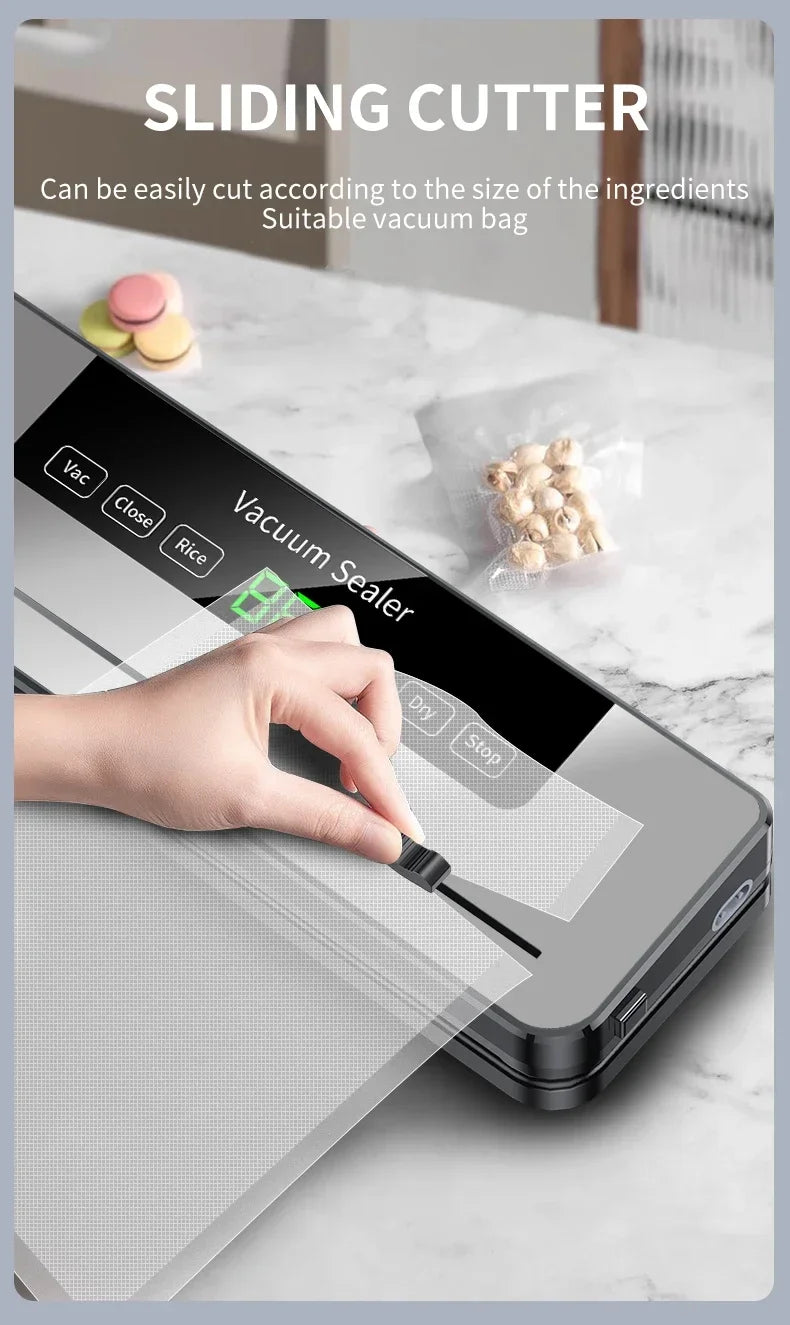 NEW Arrivals Electronic Vacuum Sealer Machine Food + 100PCS Bags Set Wet Dry with Kitchen Storage Sealing Machine Built-In Cutter Food Vacuum Packaging Machine