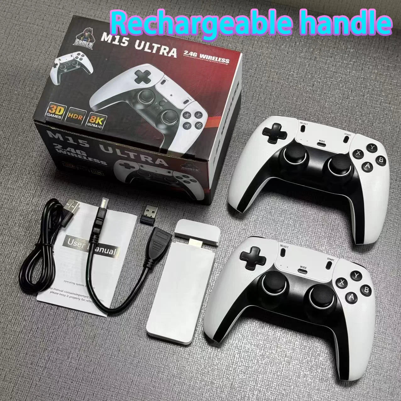 New 4K TV Game Stick M15 Ultra 64G 128G Handheld Game Player 2.4G Dual Wireless Controller 50000+ Games Family Game Player Computer Accessories Gaming Supplies