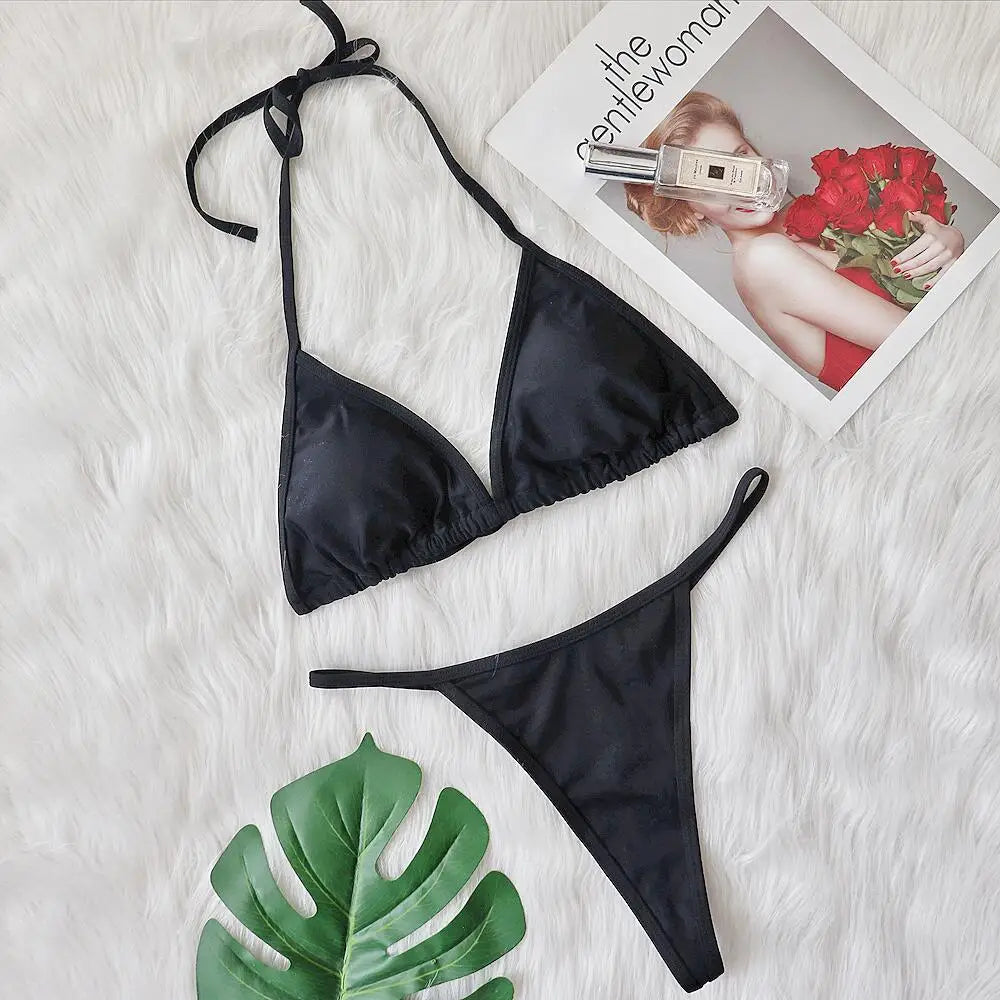 NEW Super Sexy Crystal Diamond Bikini Set Brazilian Thong Solid Triangle Swimwear Fashion Beach Party Wear Women Sexy Swimwear Girls Beachwear