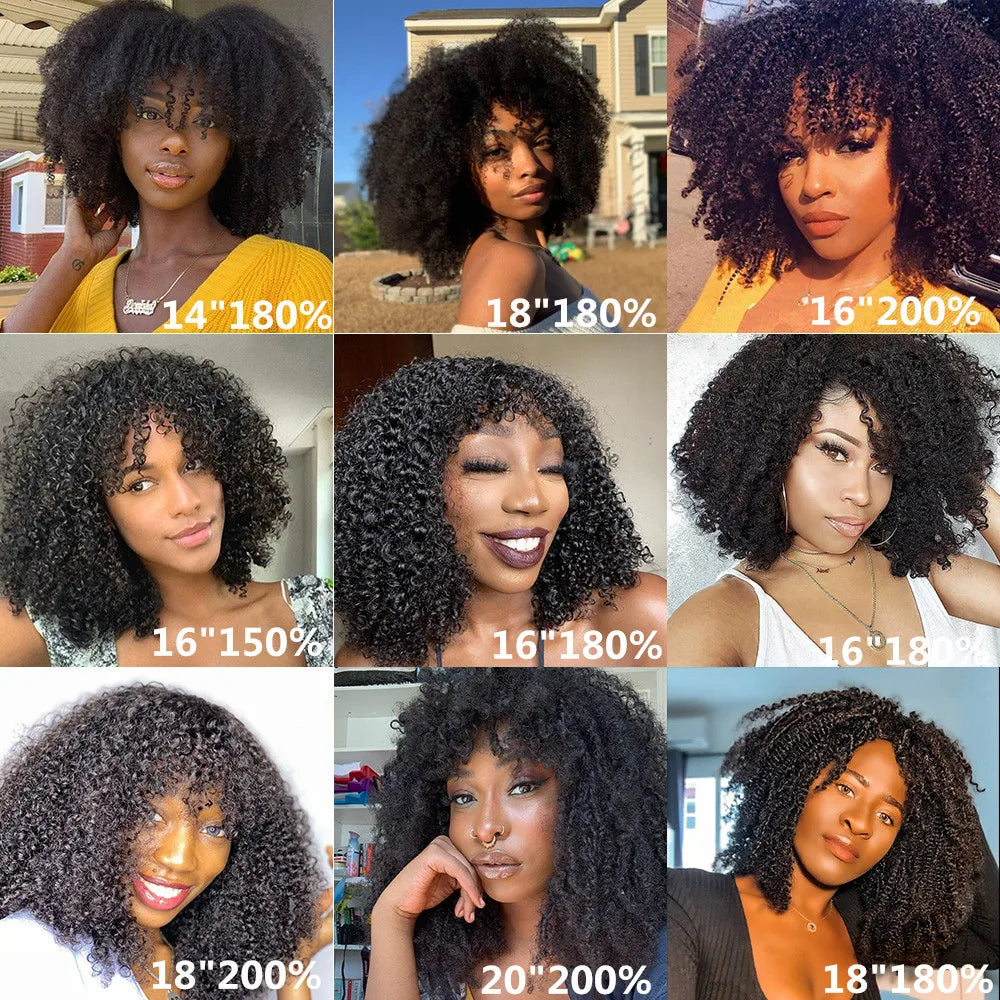 NEW Blonde and Afro Kinky Curly Bob 8-16Inc 180-250 Density Wig Human Natural Hair Machine Made Glueless Wig With Bangs Brazilian Ombre Blonde and Black Short Bob Wigs Human Hair