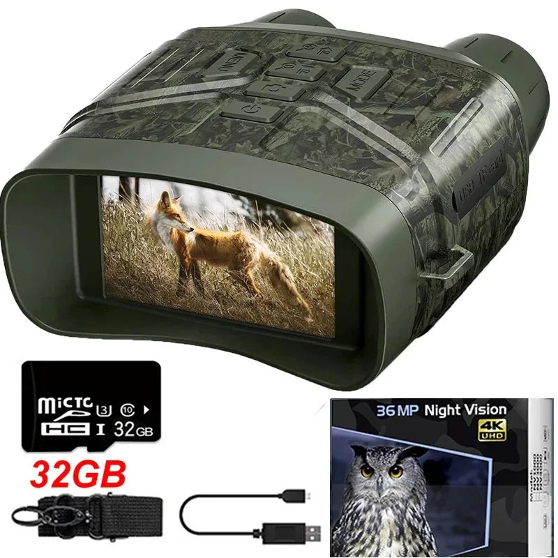 NEW 4K Night Vision Professional Goggles Binoculars with 5000mAh 32GB Card Rechargeable Battery, Can Save Photo and Video,3'' HD Screen for Camping & Security