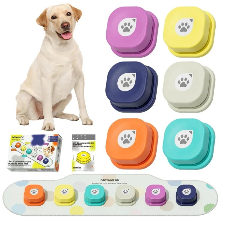 Voice Recording Button Set Pet Toys Dog Buttons for Communication Pet Training Buzzer Recordable Talking Button with Mat