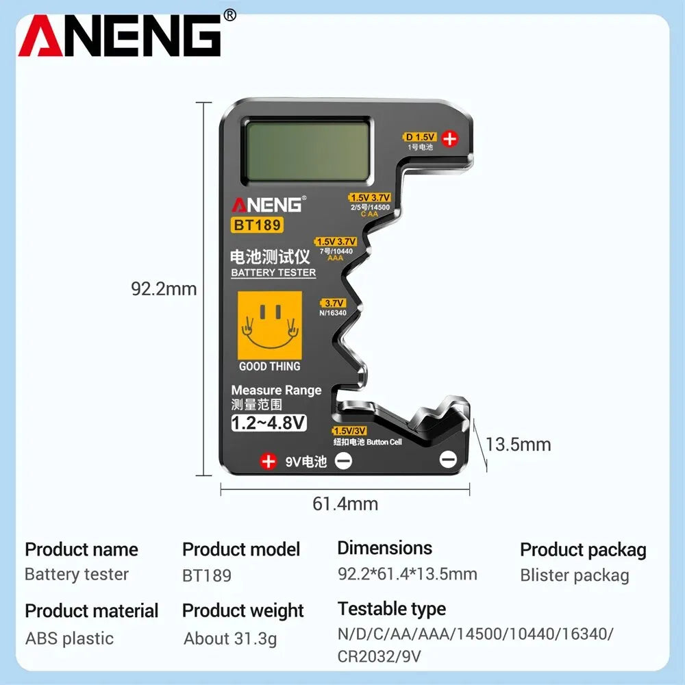 NEW Arrivals BT189 Button Cell Battery Tester 9V N D C AA AAA Universal Household LCD Display Battery Tester Power Bank Detectors Tools