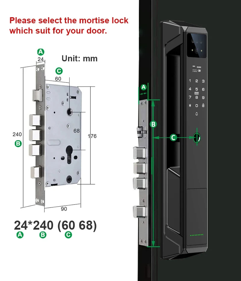 NEW Arrivals P8 TUYA App Wi-Fi Smart Lock, 21 Languages, Remote Video Call Intercom, Face-Palm IC Card Unlock, Black/Gray Anti Theft Top Quality Security System Home Apartments Office Security Supplies