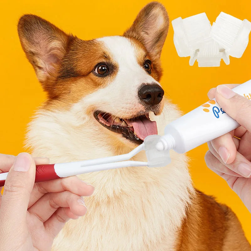 NEW 3 Sided Soft Dog Teeth Brush Head Toothbrush Oral Health Teddy Cleaning Dog Cat Brush Bad Breath Teeth Care Tool Cleaning Mouth Pets Hygiene Supplies