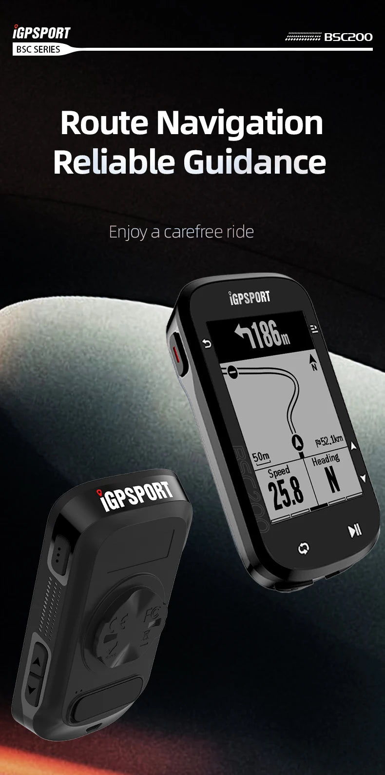 NEW Arrivals BSC200 GPS Bicycle Computer with Holder Set Cycling Odometer Wireless Speedometer Route Navigation ANT + Bluetooth5.0 Bikes Parts Accessories Sports Supplies
