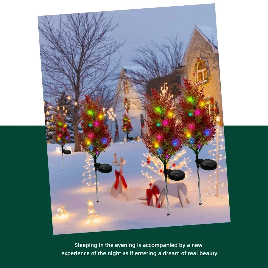 4PCS Outdoor Decoration Christmas Tree Lights Solar Rechargeable Simulation Pine Tree 20 LED Lawn Lights Garden Decoration Lamp
