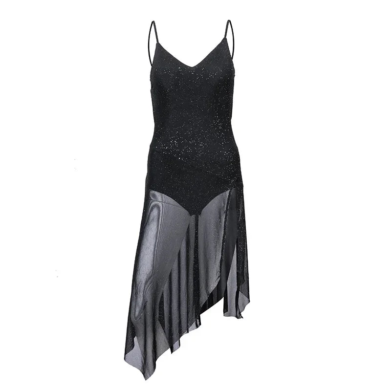 NEW Arrivals White/Black Sexy Latin Dance Dress Women Summer Black Suspender Sequin Dress Adult Rumba Tango Dance Performance Clothes Practice Ballroom Competition Dancing Dresses