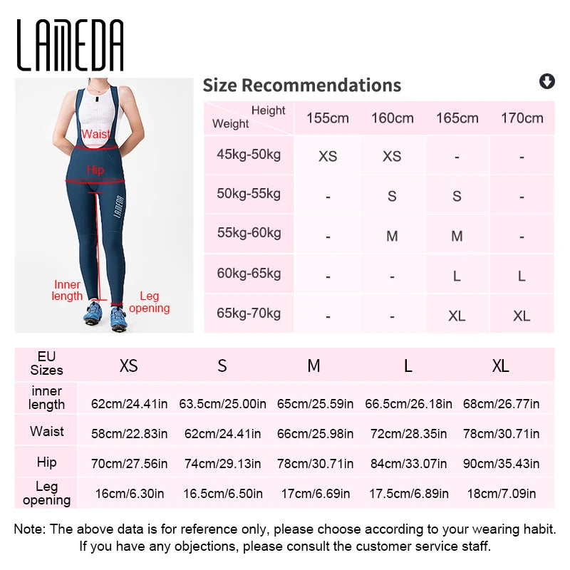 Original LAMEDA Women's Cycling Bib Pants Thicken Bike Trousers Leggings with Straps Spring Summer Bicycle Pants Padded Reflective MTB Clothing