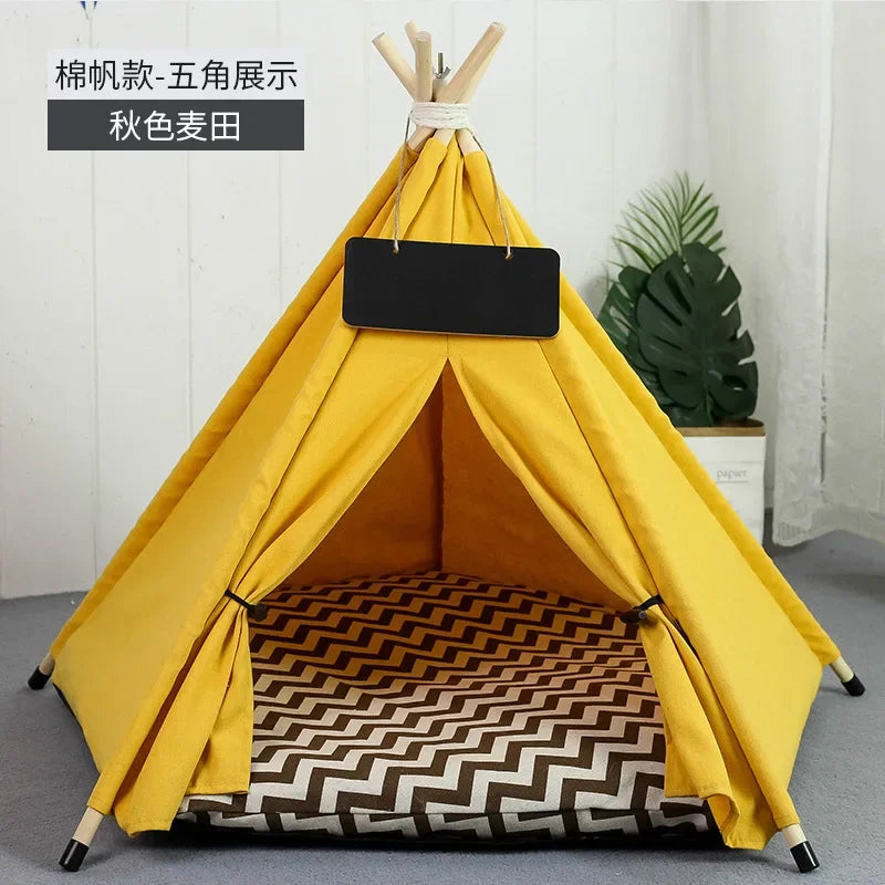 NEW Arrivals 14 Patterns Cats Dogs Korean Tent House with Double-Sided Thick Cushion for Puppy Pets Up to 33Lbs, Portable Cat Tent with Non-Slip Feet and Blackboard, Washable Pets Furniture Supplies