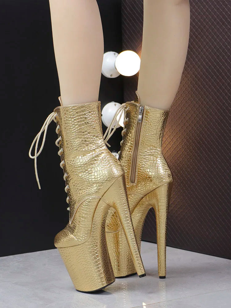 8Inch Exotic Dancer Sexy Fetish Stripper Thin High Heels 20cm Party Catwalk pole dance shoes Gold Sneakers Big Size Ankle Boots
