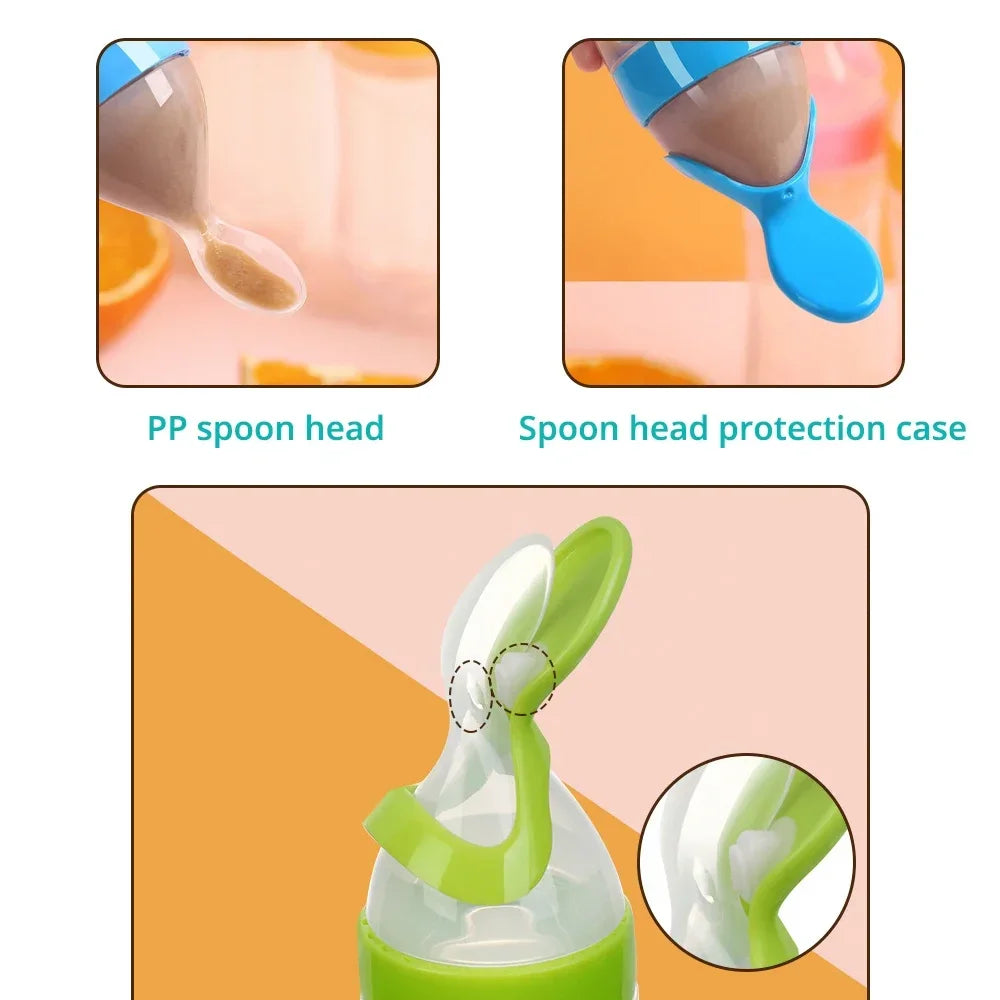 NEW Arrivals Safe Useful Silicone Baby Bottle With Spoon Food Supplement Rice Cereal Bottles Squeeze Spoon Milk Feeding Bottle Cup