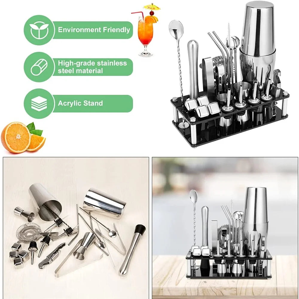 NEW Arrivals 25PCS Set Boston Cocktail Shaker Stainless Steel Mixer Bartender Tool for Bar Wine Martini Drink Whiskey Cocktail Mixer Shaker Set