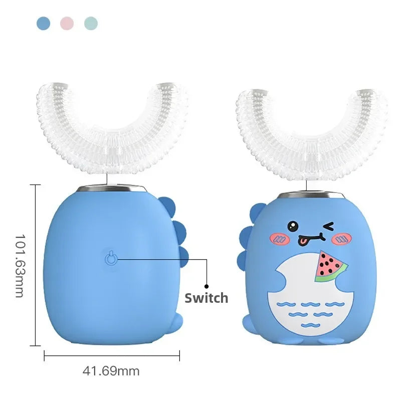 NEW Arrivals Children (3-12Yrs Old) U-Shaped Electric Toothbrush 360 Degrees Smart Cartoon Kids Silicone Toothbrush Automatic Rechargeable Sonic Toothbrush Oral Hygiene Accessories Dental Supplies