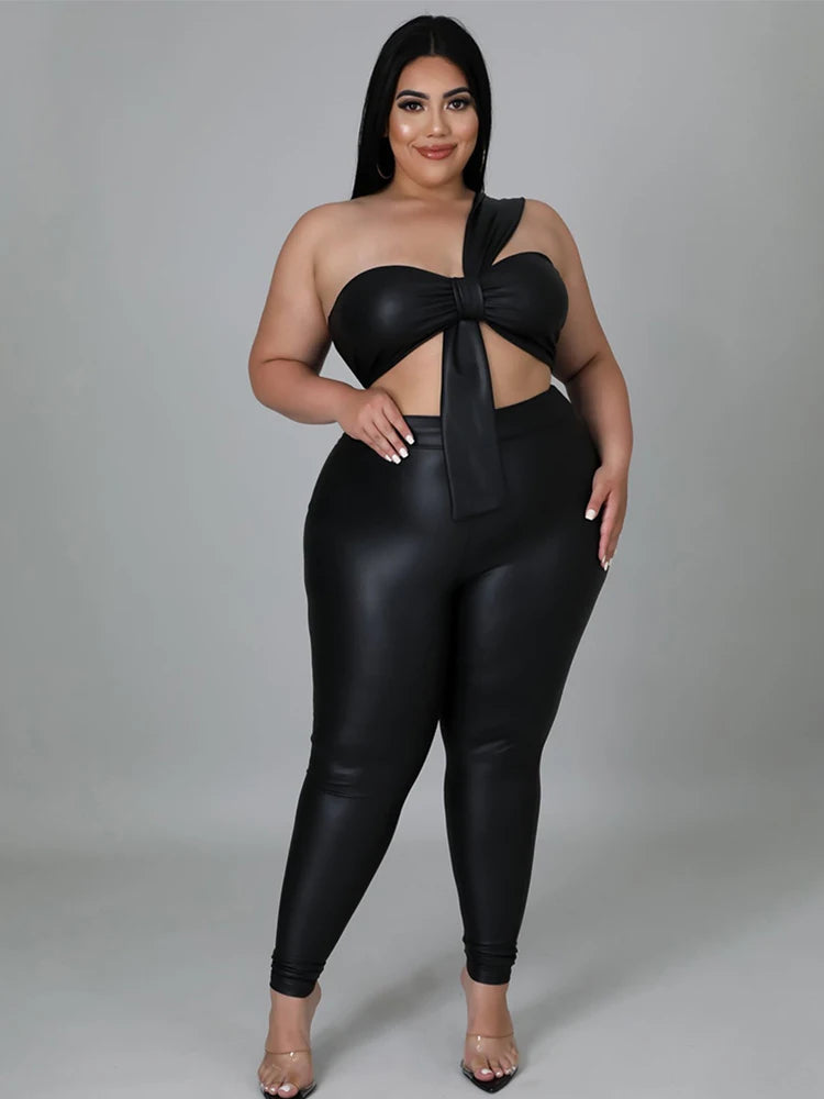 2 PCS Set L-4XL Plus Size for Curvy Women Strapless Crop Top and Pants Tight Night Club Outfit Sexy Set Evening Summer Beach Party Suit