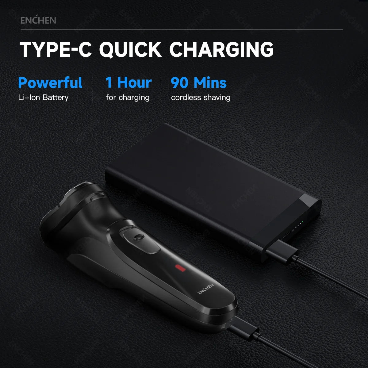 NEW Arrivals Blackstone Electrical Rotary Shaver for Men 3D Floating Blade Washable Type-C USB Rechargeable Shaving Beard Machine Outdoor Travel Business Trip Electric Shaver