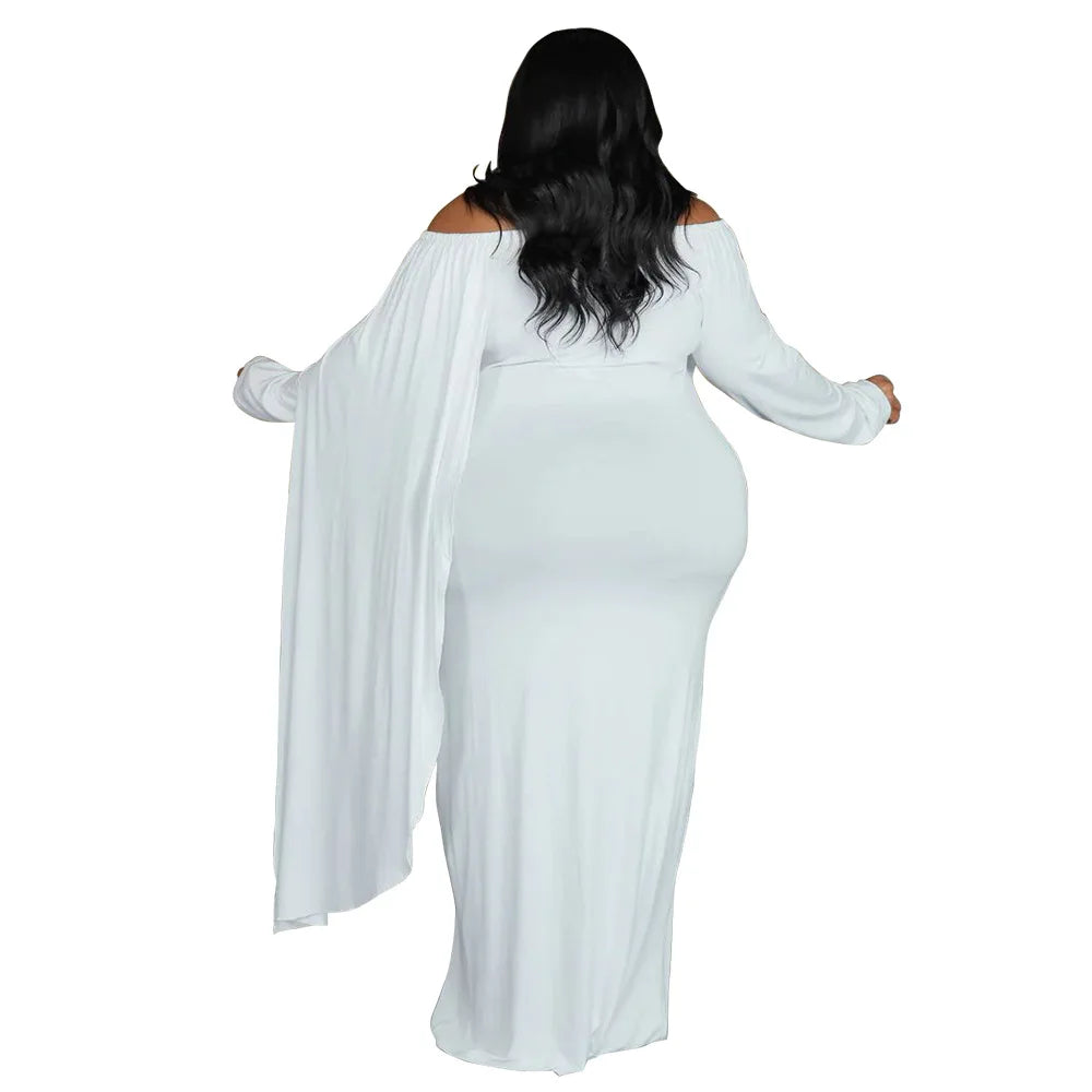 XL-5XL Plus Size Women Girls Slash Neck Long Sleeve Off Shoulder Extra Large Luxury Dress New Arrivals Pleats Elegant Evening Wedding Party Dresses Female Ladies Luxury Fashion Clothing Supplies