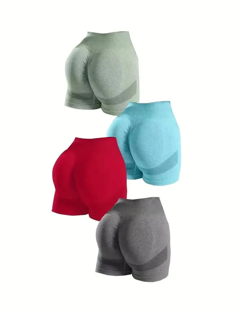 Yoga Basic 4pcs Marled Knit Scrunch Butt Wideband Waist Seamless Sports Shorts