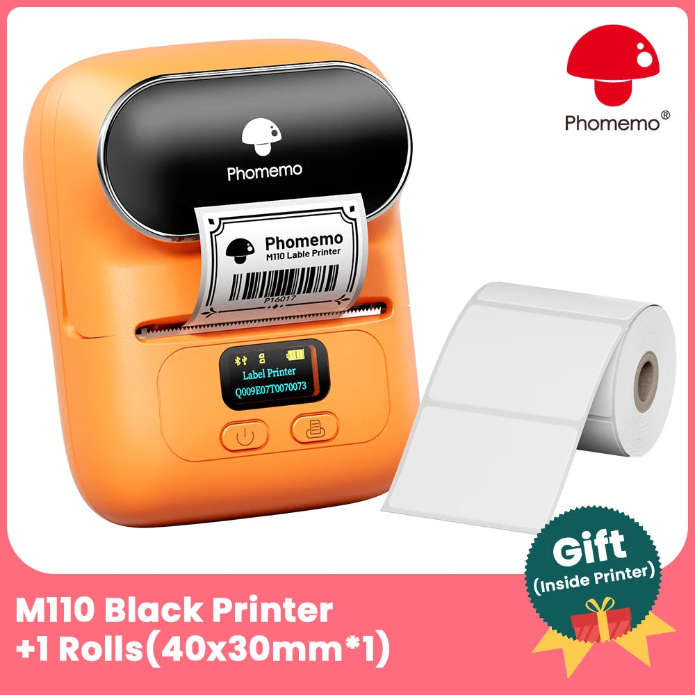 BRAND NEW Original PHOMEMO M110 Label Printer Mini Printer Thermal Label Maker Portable Labeling Machine for Business Barcode Cable School Home Office Business Thermal Printer Set