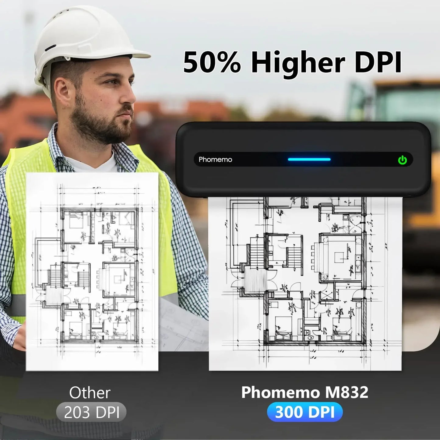 Original PHOMEMO Inkless Printer M832 Portable Printer Wireless Bluetooth Thermal Printer Support Letter A4 5-Size Thermal Paper Mobile Photos Document Office Business Printer