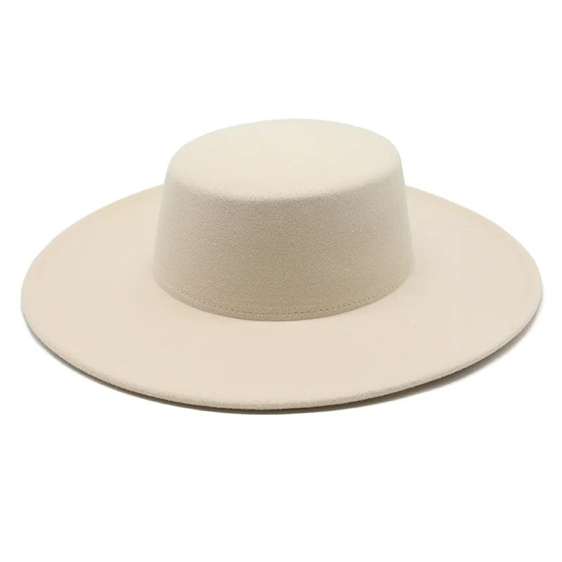 NEW Arrivals 8 Colors 56cm-58cm French Women's Luxury Hat Big Wide Brim 10CM Fedora Hat Autumn Winter Spring Cotton Wool Derby Wedding Jazz Hats Flat Top Felt Hat Ladies Luxury Fashion Apparel Accessories
