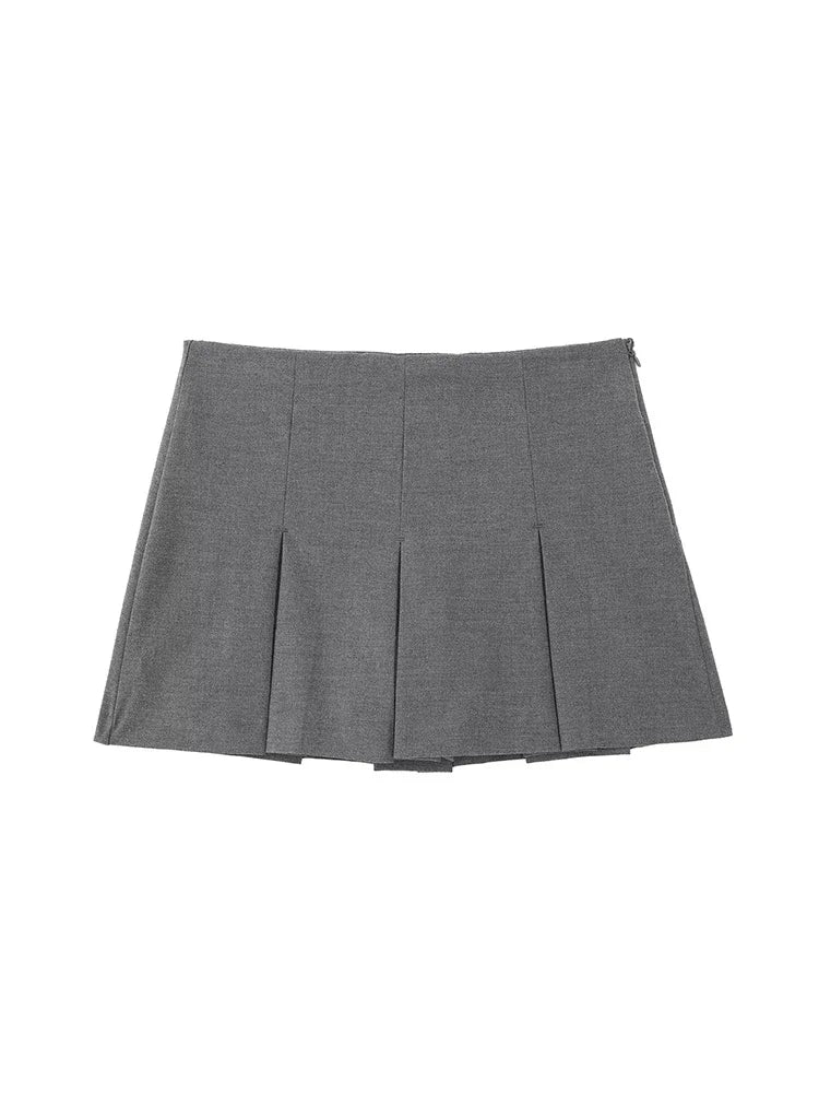 Willshela Women Fashion Solid Pleated Side Zipper Skirts Shorts Vintage High Waist Female Chic Lady Shorts