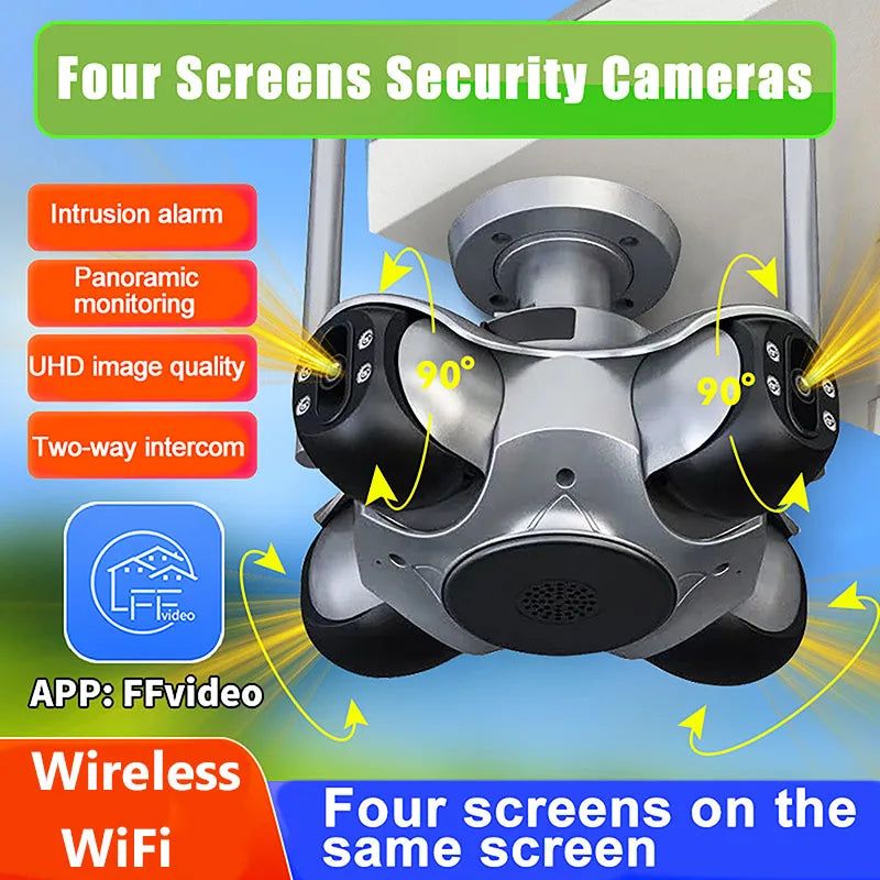 NEW 20MP Surveillance Camera 10K With Four Screens Four Pan Tilt zoom, 360° Panoramic View Home Outdoor Office Factory Wireless Wi-Fi 128GB Network Camera Home Security Supplies