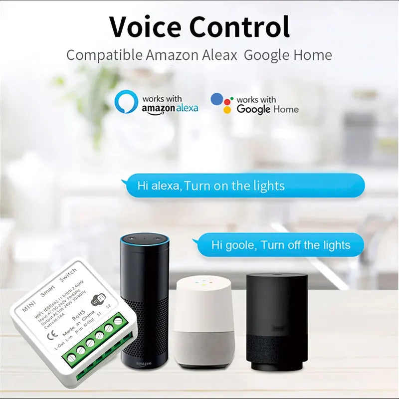 16A Mini Wifi DIY Light Switches Module 2-way Control Work With Tuya Smart Life Alexa Alice Google Home