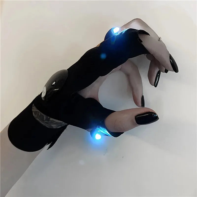 NEW Arrivals Outdoor Hiking Running Cycling LED Lights Fingerless Gloves INS Internet Celebrity Bar Dancing Girl Hip-hop Super Cool Functional Portable Half Finger Luminous Sleeve Gloves Trendy