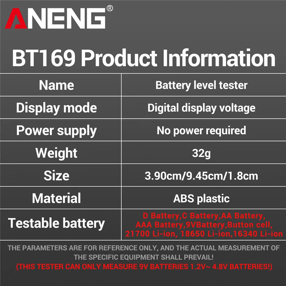 NEW Arrivals BT169 Digital Battery Testers Detector Multifunctional Quickly Measure Battery AA/AAA/C/D/9V/1.5V Button Cell Measurement Home Appliances Electrical Supplies
