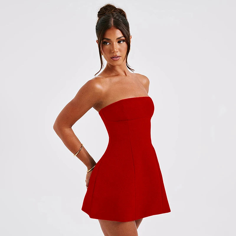NEW Arrivals 3 Colors Strapless A-Line Dress Women's Summer Spring New Solid Fashion Sleeveless Sexy Off Shoulder Dresses Bodycon Elegant Club Party Dresses Summer Evening Beach Party Dress