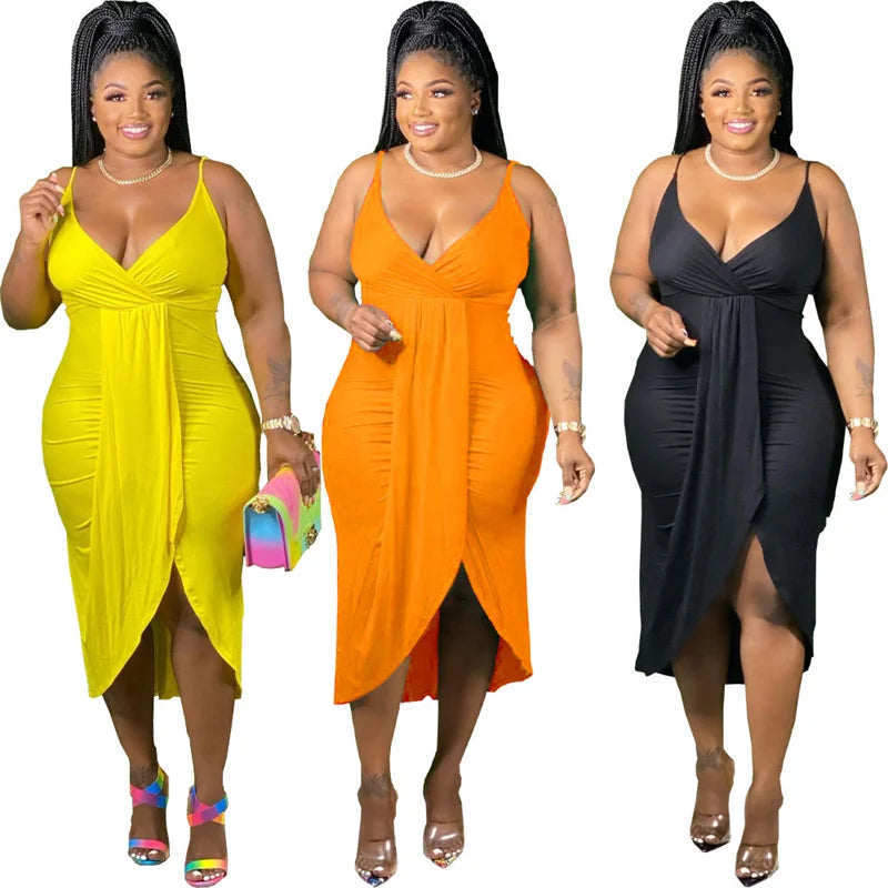 NEW XL-5XL Plus Size Women Dresses Summer Clothing Sexy Bodycon Stretch Sling Solid Maxi Party Dress Sexy Evening Party Summer Dress