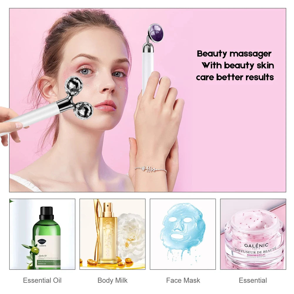 V Face Lifting Electric Facial Massager 3D Face Body Massage Roller Amethyst Eye Massager Skin Care Tool Birthday Gift for Women