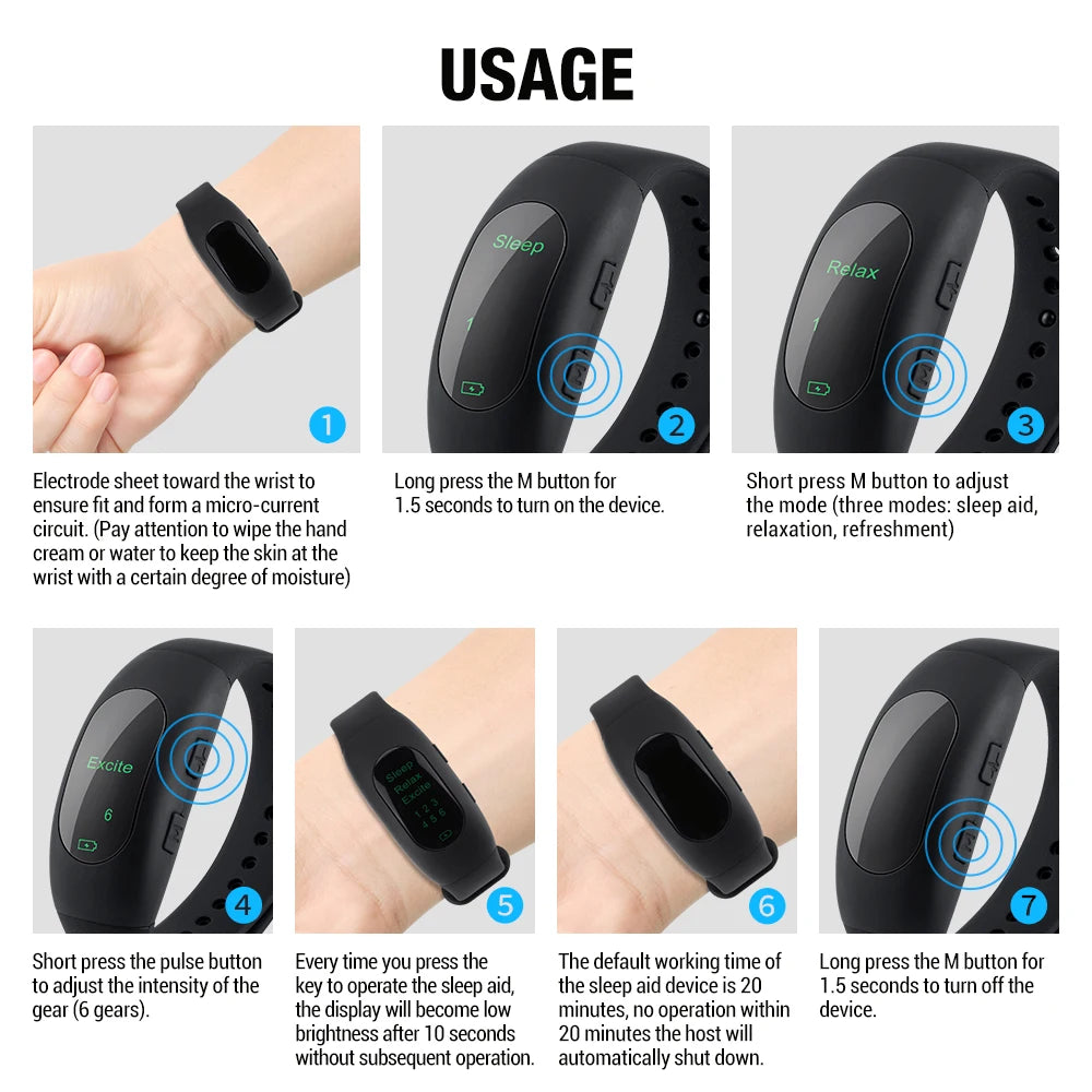 NEW Arrivals Micro-Current Intelligent Sleep Aid Device Fast Sleep Rest Hypnosis Insomnia Artifact Wristband Watch EMS Sleep Aid Instrument Health Care Supplies