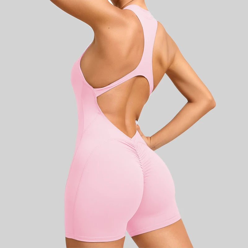 New Arrivals 8 Colors V-Back Scrunch Sports Jumpsuit Women Gym Rompers Sleeveless Sportswear Bodysuits Women Zipper One-Piece Suit Yoga Clothing