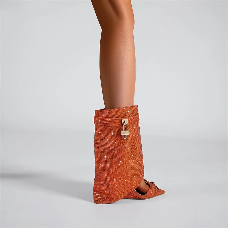 NEW Arrivals 3 Colors Women's Spring and Summer New Fashion Sexy Rhinestone Wedge Heel Middle Sleeve Cool Boots Occidental Banquet Show Shoes