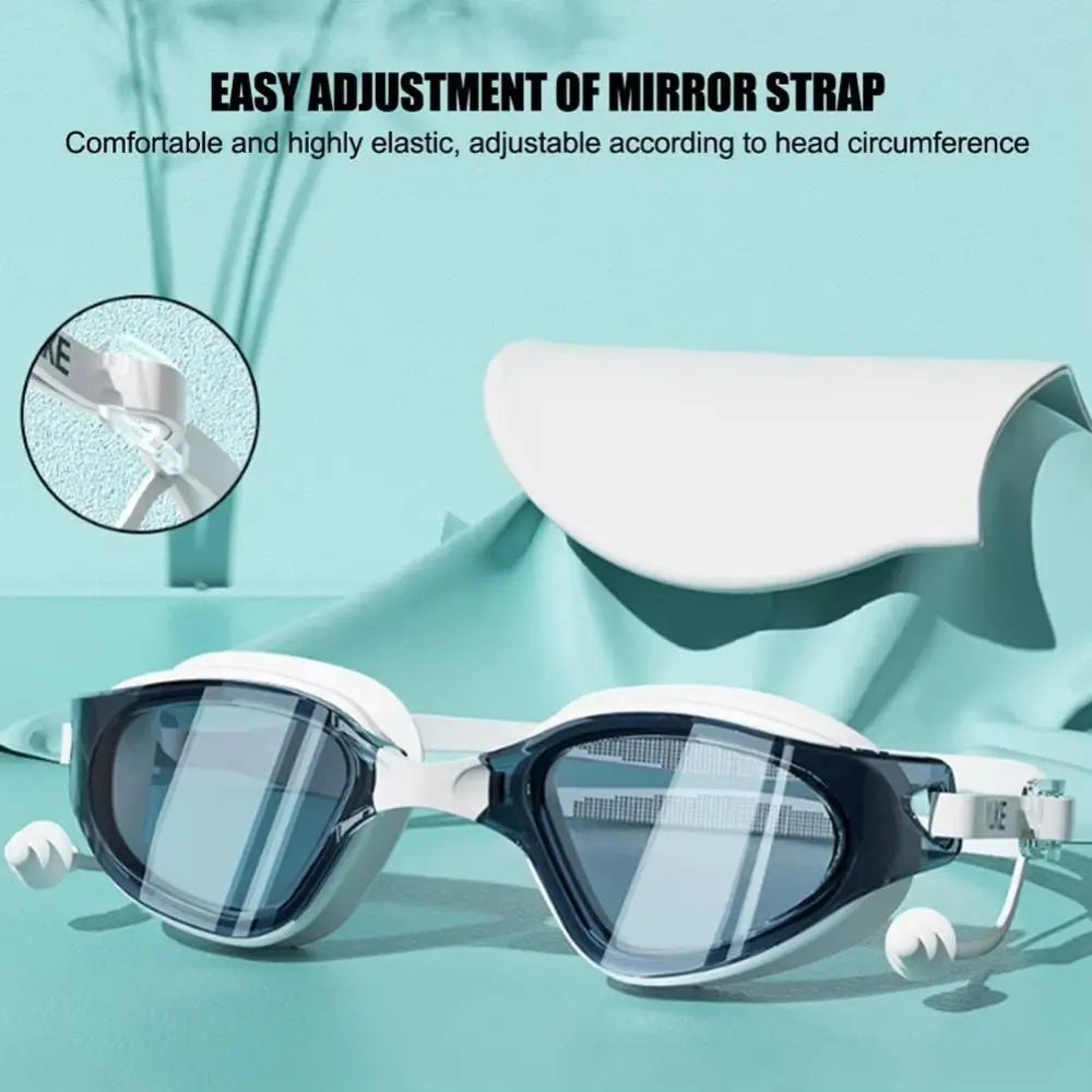 NEW 2PCS Set Anti-Fog Adult Swimming Goggles Set Adjustable with Nose Clip Silicone Swim Cap Anti-Leakage UV Protection Diving Eyewear Swimming Accessories Sports Supplies