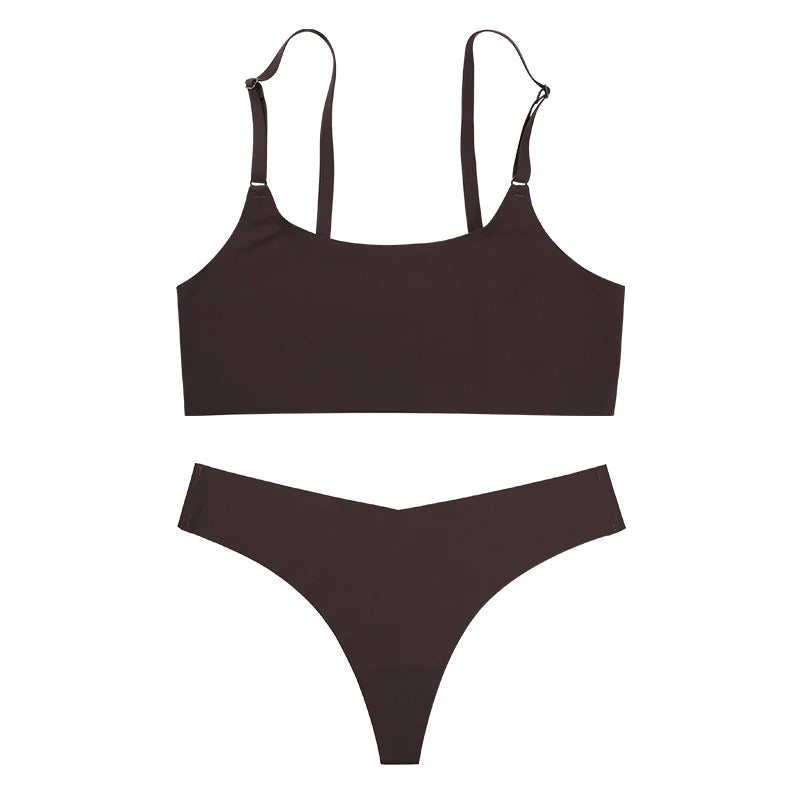 NEW 5 Colors S-XL Size Women Seamless Bra Set Sexy Push Up Lingerie Ladies Ice Silk Underwear Set Ultra Thin Fitted Brassiere And Thong Suit
