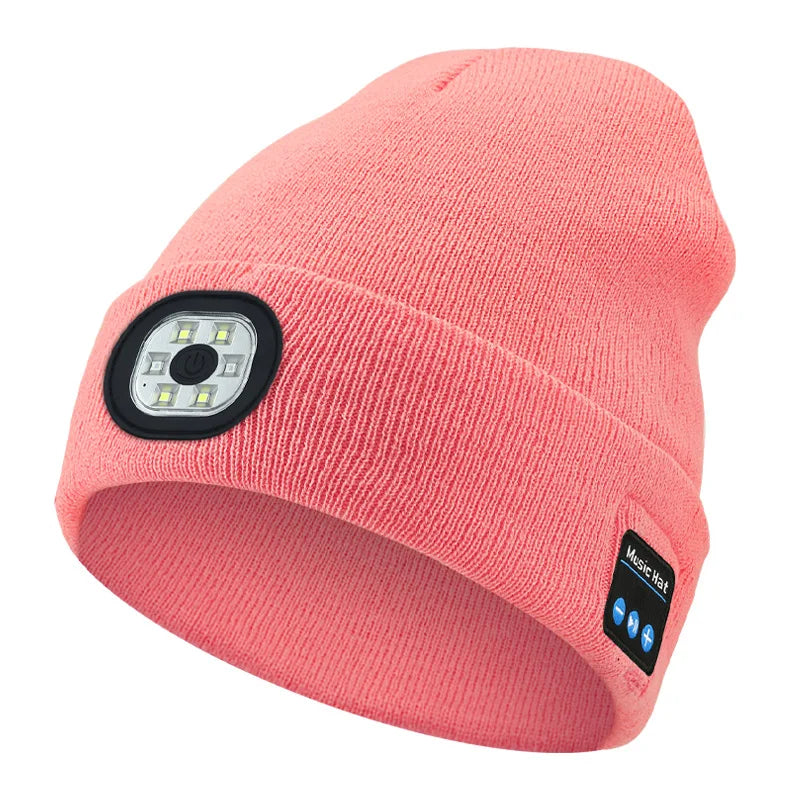 NEW Arrivals 4 Colors Handsfree Warm Beanie Bluetooth 5.0 LED Hat Wireless Stereo Headset Music Player With MIC Support Dimming Rechargeable Battery Sports Accessories
