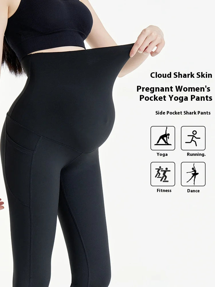 NEW Arrivals Black/Gray Color Maternity Bottoming Pants Spring and Fall Models Spring and Summer New Maternity Yoga Shark Pants Pockets Maternity Pants Ladies Sports Clothes