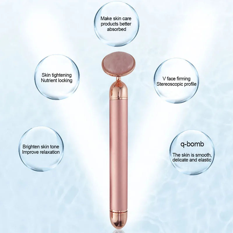 24K Gold Beauty Bar Face Massager Electric Vibrating Rose Quartz 3D Massager Roller Face Lifting Body Facial Gua Sha Jade Roller