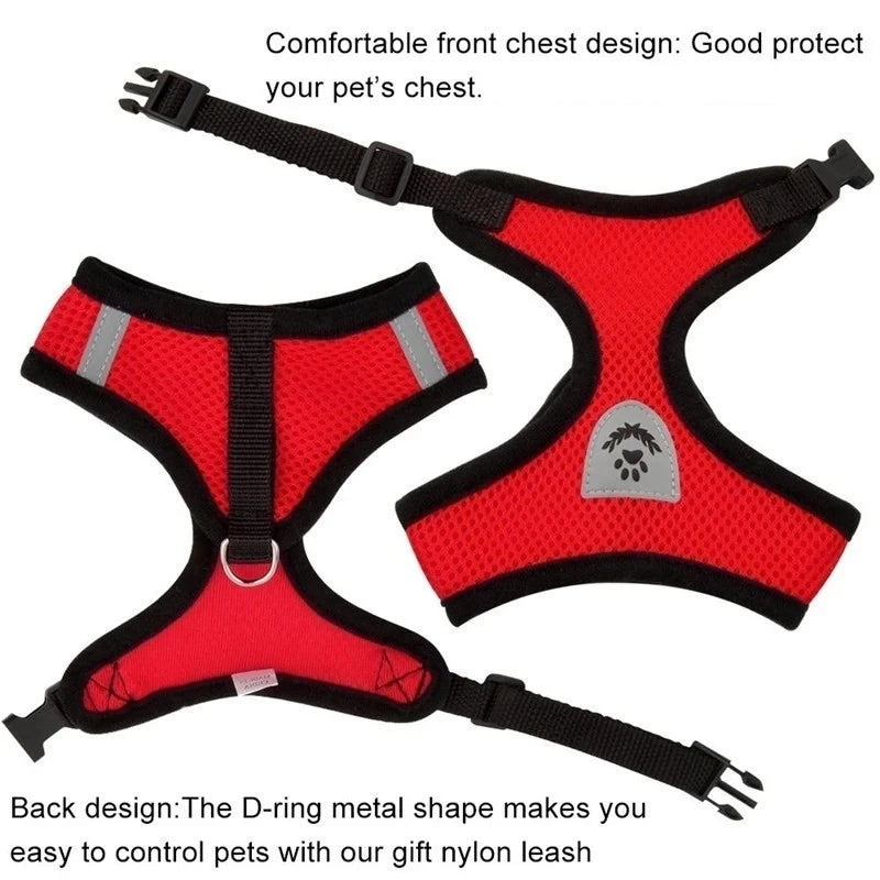 NEW Cat Harness Adjustable Vest Walking Traction Rope Set for Dog Collar Breathable Mesh Harness for Small Medium Cat Dog Pet Lead Reflective Strips Pets Supplies
