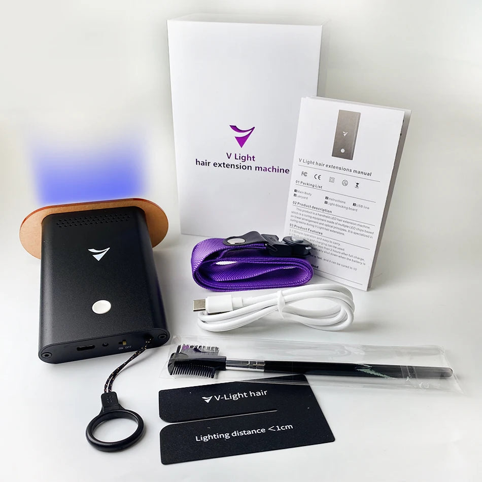 NEW V-Light Technology Professional Hair Extension Machine Full Set Black Hair Extension Tools Kit Set for Human Hair Extension with V light Hair Glue Women Hair Care Supplies